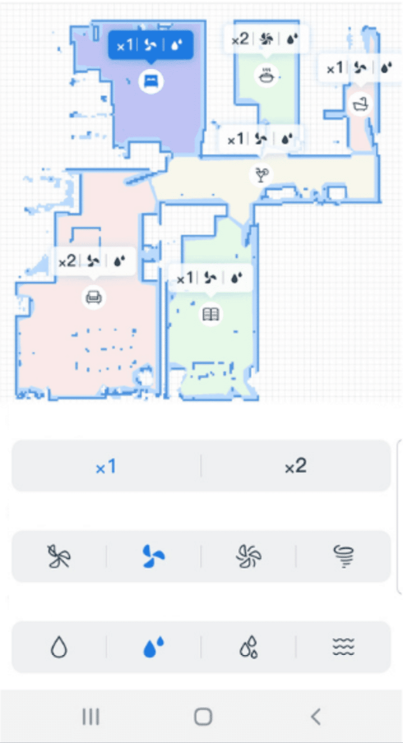 Количество воды для каждого помещения устанавливается в мобильном приложении Арр Ecovacs Deebot OZMO T8.